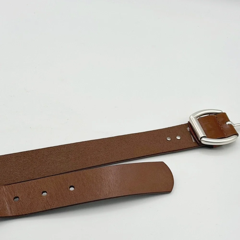 Anne‎ Klein Brown Genuine Leather Belt Womens M Logo Contemporary Classic Preppy